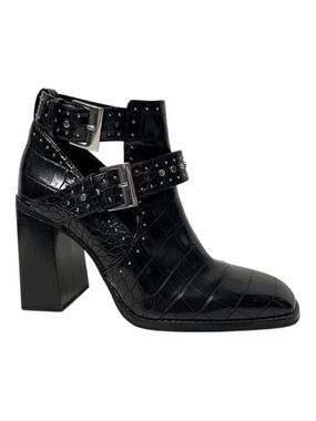 ZARA WOMAN Faux Croc Leather Studded Buckle Ankle Boots 37